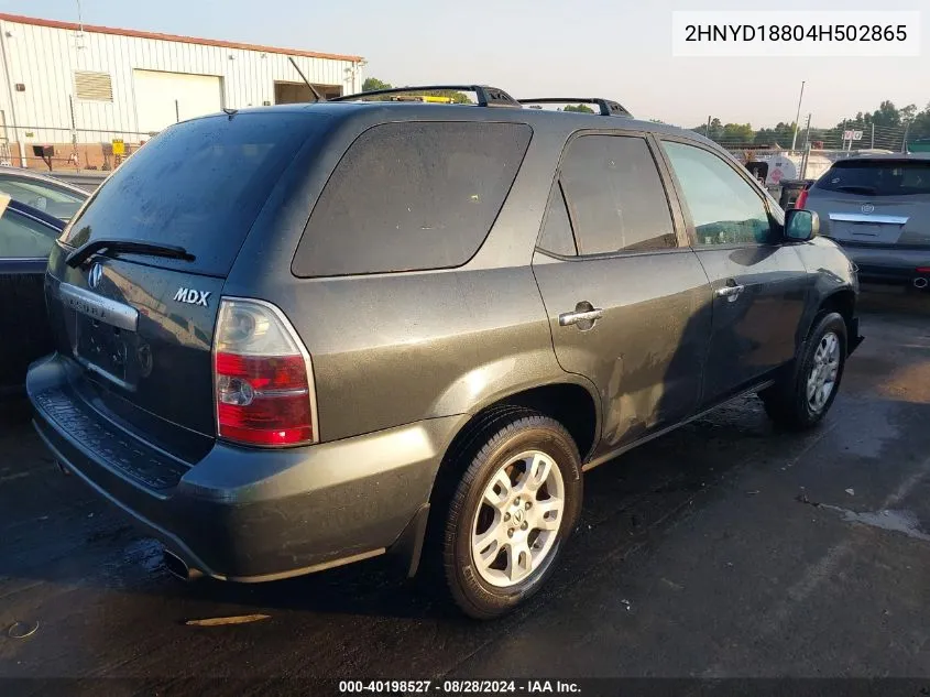 2004 Acura Mdx VIN: 2HNYD18804H502865 Lot: 40198527