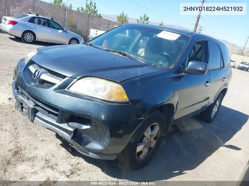 2004 Acura Mdx VIN: 2HNYD18224H521932 Lot: 40221824