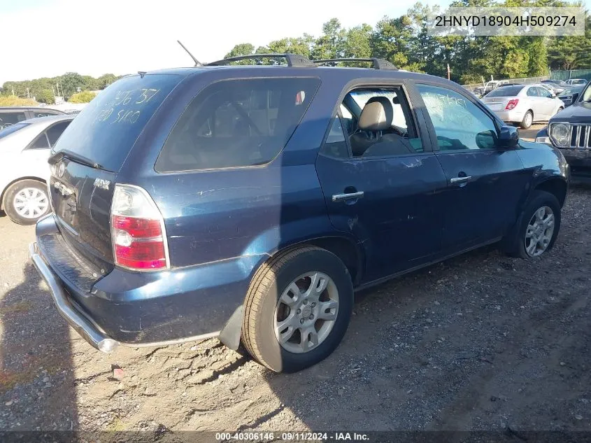 2004 Acura Mdx VIN: 2HNYD18904H509274 Lot: 40306146