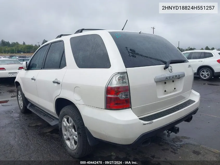 2004 Acura Mdx VIN: 2HNYD18824H551257 Lot: 40442475