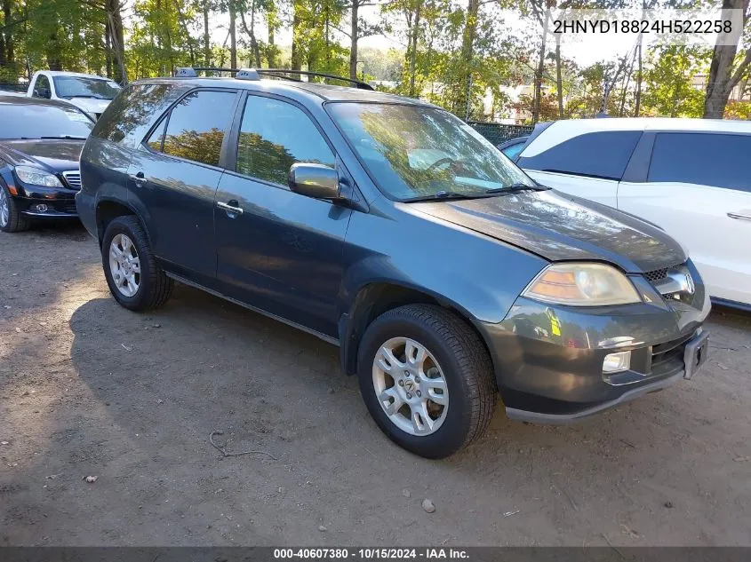 2004 Acura Mdx VIN: 2HNYD18824H522258 Lot: 40607380