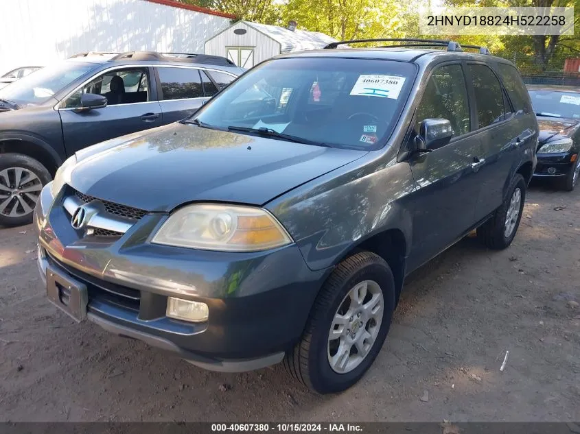 2004 Acura Mdx VIN: 2HNYD18824H522258 Lot: 40607380