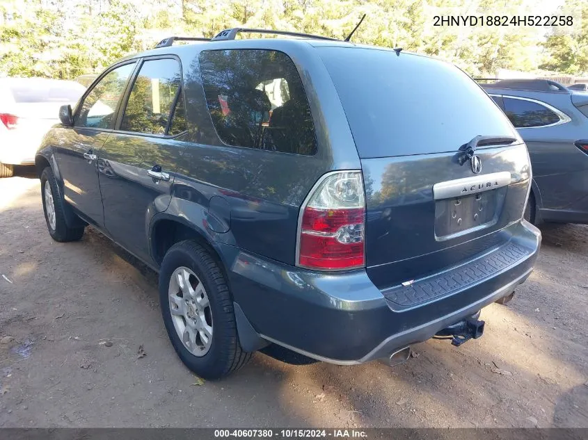 2004 Acura Mdx VIN: 2HNYD18824H522258 Lot: 40607380