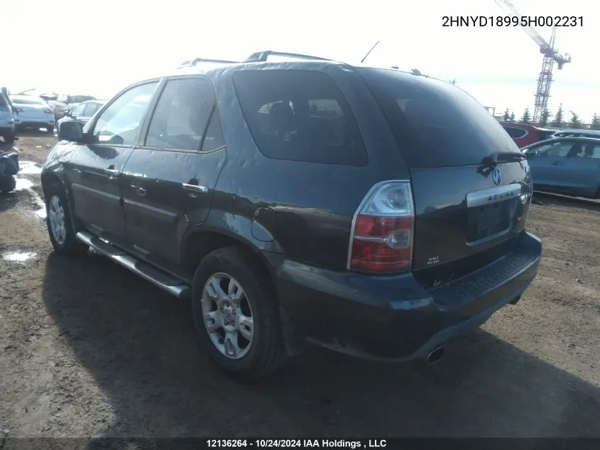 2005 Acura Mdx VIN: 2HNYD18995H002231 Lot: 12136264