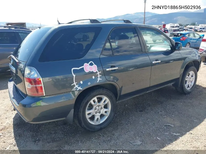 2005 Acura Mdx Touring VIN: 2HNYD18865H502936 Lot: 40141727