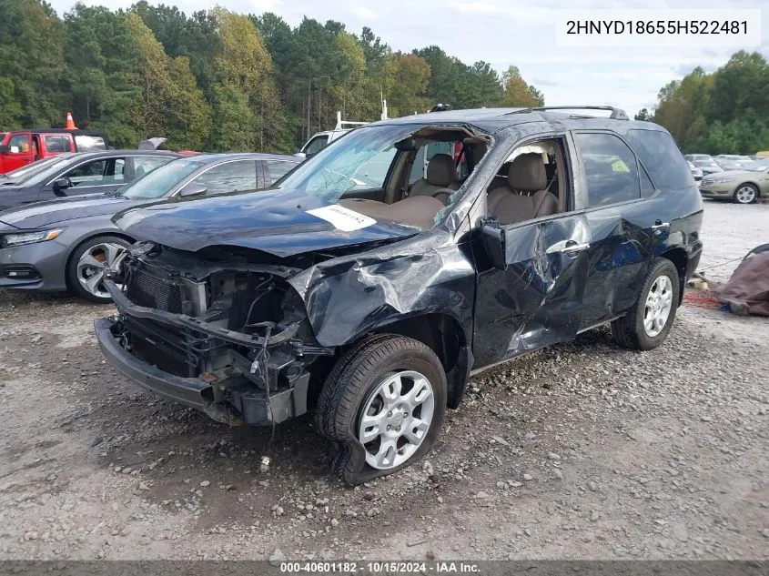 2005 Acura Mdx VIN: 2HNYD18655H522481 Lot: 40601182