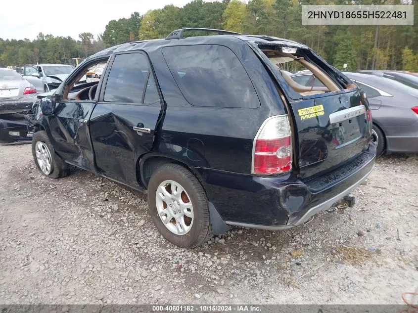 2005 Acura Mdx VIN: 2HNYD18655H522481 Lot: 40601182