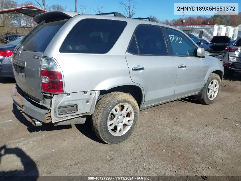 2005 Acura Mdx VIN: 2HNYD189X5H551372 Lot: 40727298