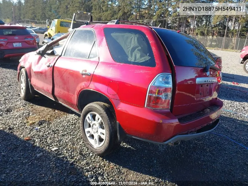 2005 Acura Mdx VIN: 2HNYD18875H549411 Lot: 40800648