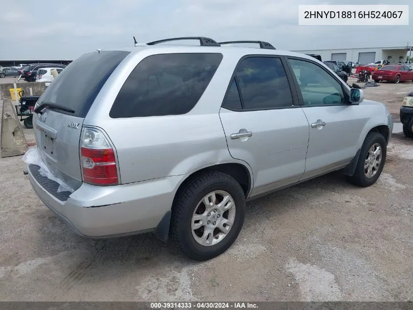 2006 Acura Mdx VIN: 2HNYD18816H524067 Lot: 39314333