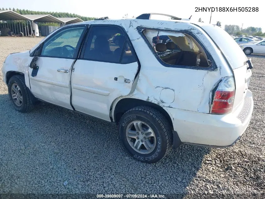 2006 Acura Mdx VIN: 2HNYD188X6H505288 Lot: 39809007