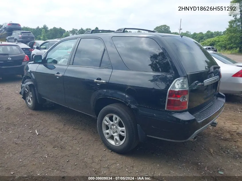 2006 Acura Mdx VIN: 2HNYD18626H551292 Lot: 39809834