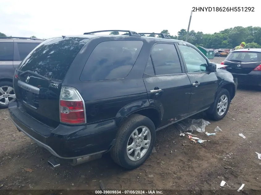 2006 Acura Mdx VIN: 2HNYD18626H551292 Lot: 39809834