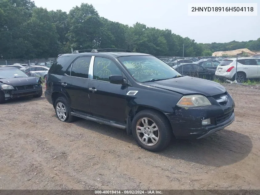 2006 Acura Mdx VIN: 2HNYD18916H504118 Lot: 40019414