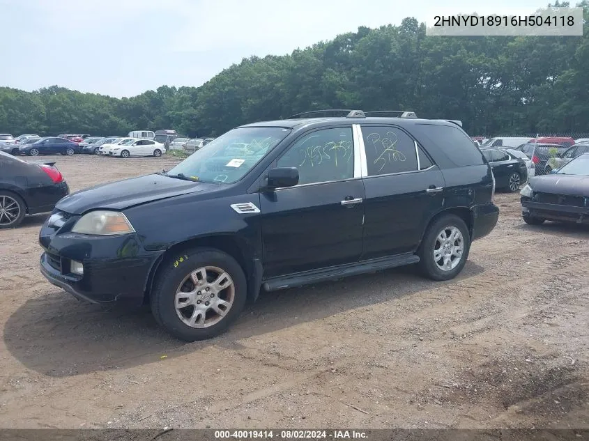 2006 Acura Mdx VIN: 2HNYD18916H504118 Lot: 40019414