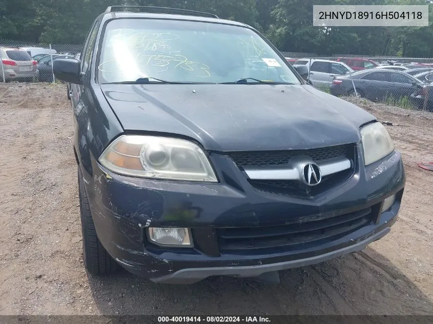 2006 Acura Mdx VIN: 2HNYD18916H504118 Lot: 40019414