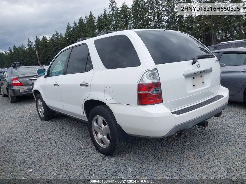 2006 Acura Mdx VIN: 2HNYD18216H550325 Lot: 40168447