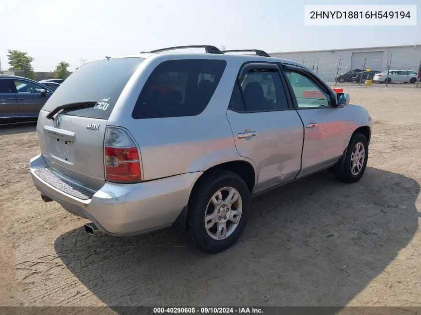 2006 Acura Mdx VIN: 2HNYD18816H549194 Lot: 40290605