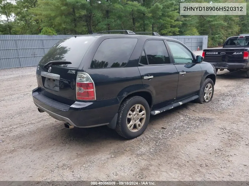 2006 Acura Mdx VIN: 2HNYD18906H520312 Lot: 40356509