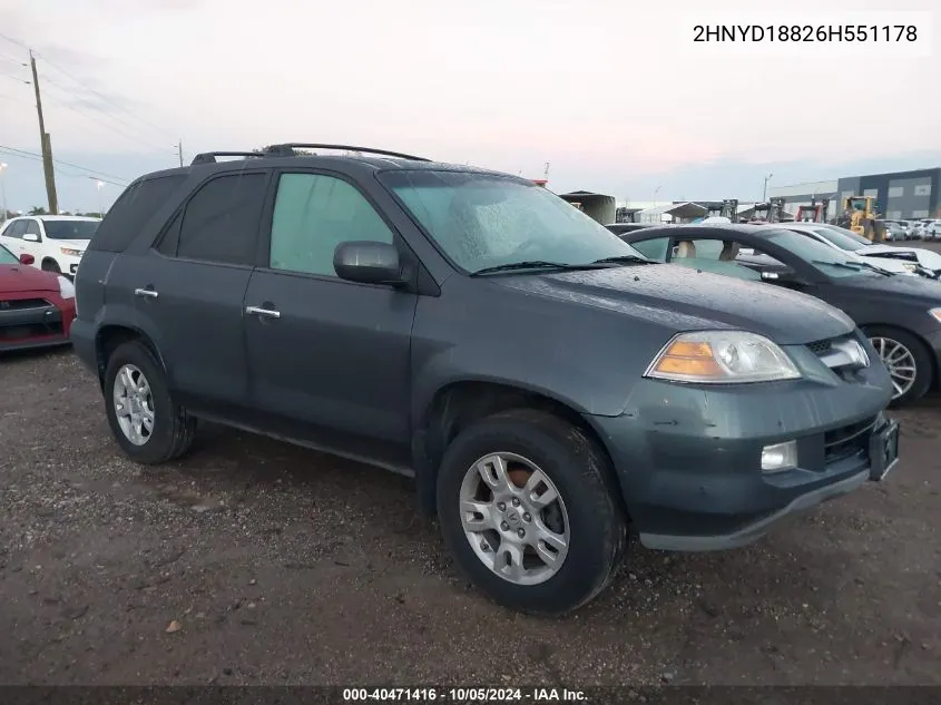 2006 Acura Mdx VIN: 2HNYD18826H551178 Lot: 40471416