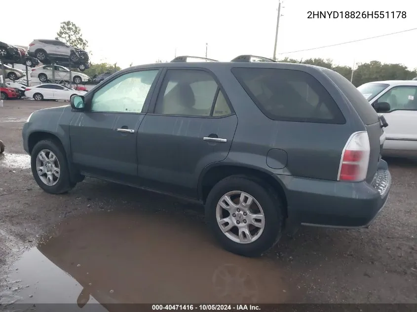 2006 Acura Mdx VIN: 2HNYD18826H551178 Lot: 40471416