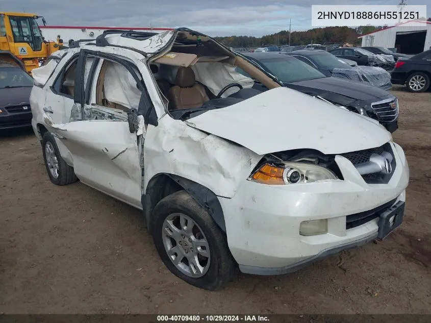 2006 Acura Mdx VIN: 2HNYD18886H551251 Lot: 40709480