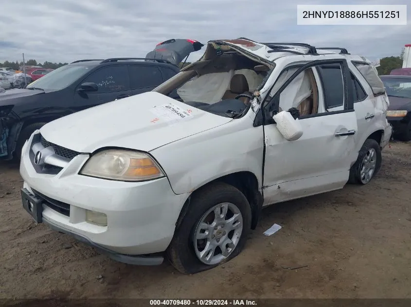 2006 Acura Mdx VIN: 2HNYD18886H551251 Lot: 40709480