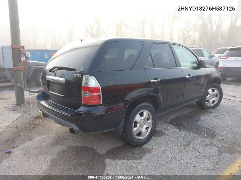 2006 Acura Mdx VIN: 2HNYD18276H537126 Lot: 40795257