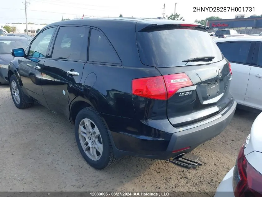 2007 Acura Mdx VIN: 2HNYD28287H001731 Lot: 12083005