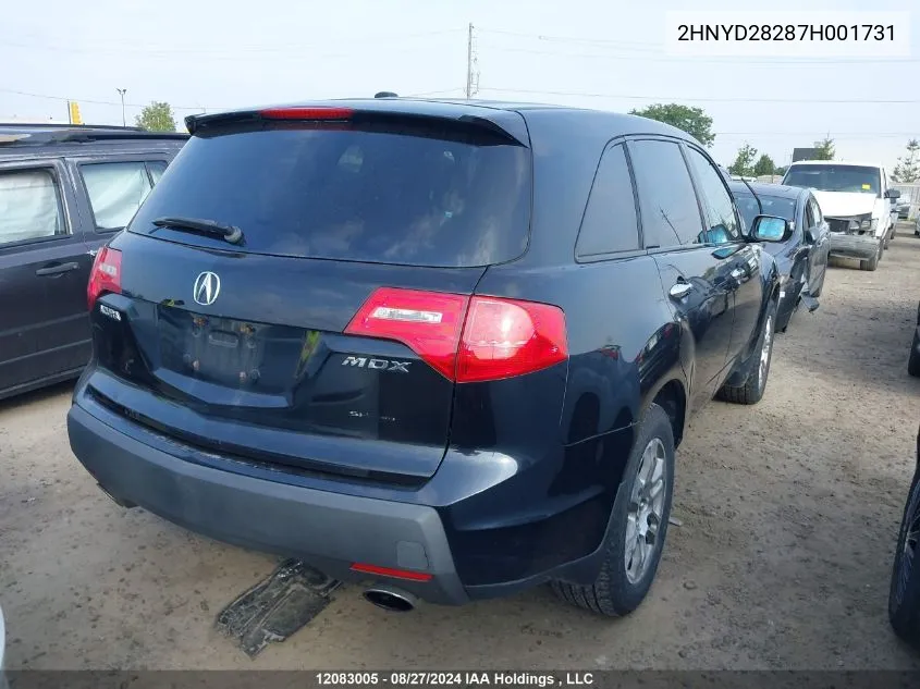 2007 Acura Mdx VIN: 2HNYD28287H001731 Lot: 12083005