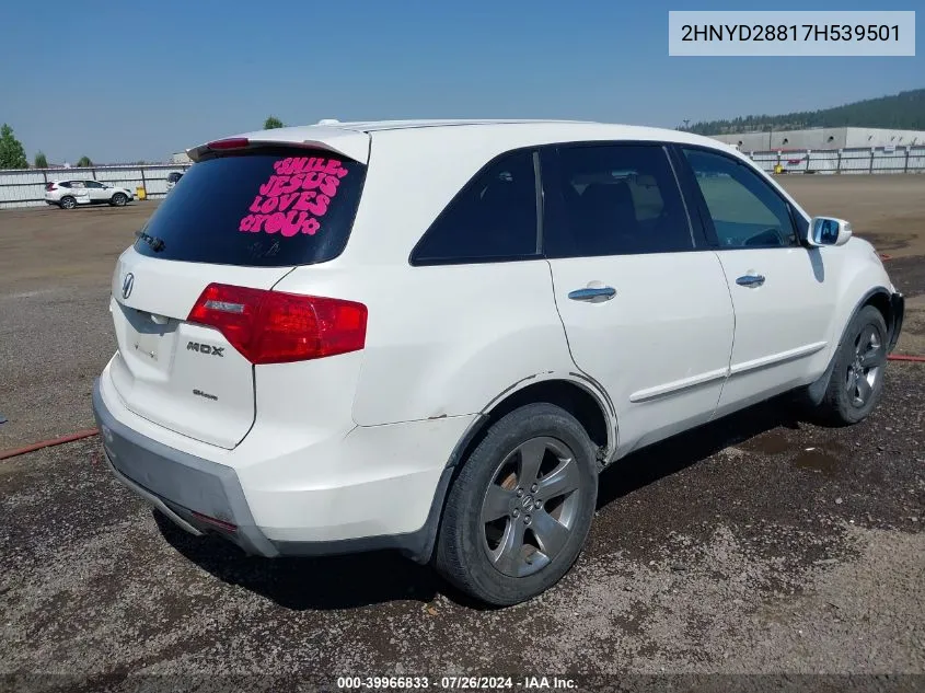 2007 Acura Mdx Sport Package VIN: 2HNYD28817H539501 Lot: 39966833