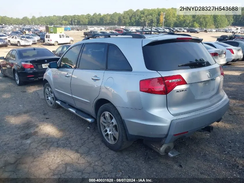 2007 Acura Mdx Technology Package VIN: 2HNYD28327H543688 Lot: 40031528