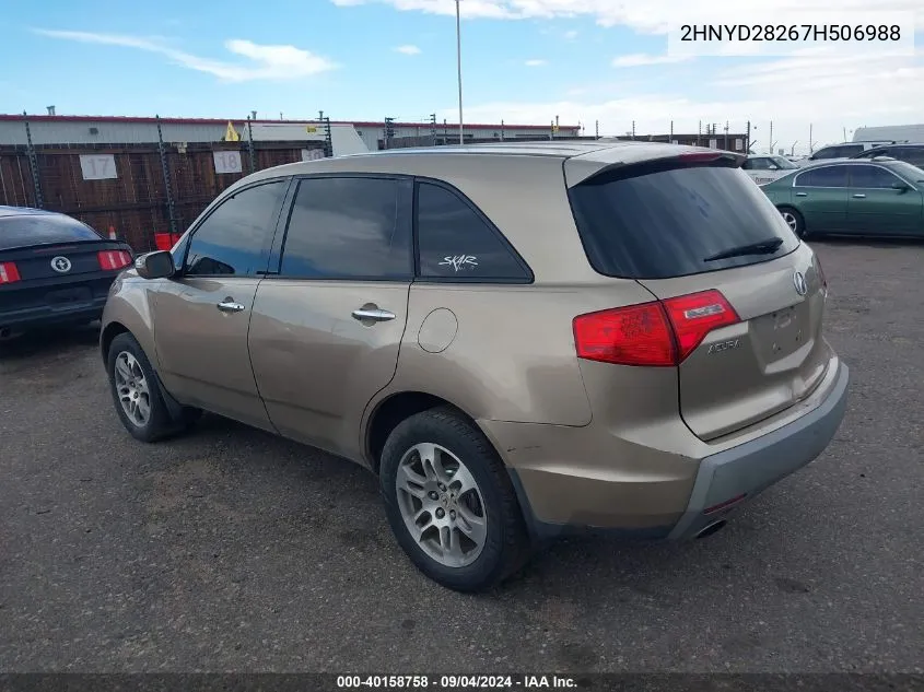 2007 Acura Mdx VIN: 2HNYD28267H506988 Lot: 40158758