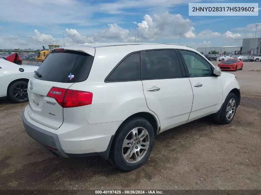 2007 Acura Mdx Technology Package VIN: 2HNYD28317H539602 Lot: 40197425