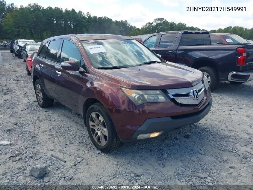 2007 Acura Mdx VIN: 2HNYD28217H549991 Lot: 40328692