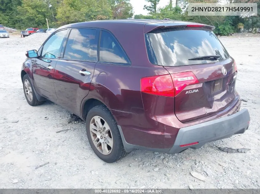 2007 Acura Mdx VIN: 2HNYD28217H549991 Lot: 40328692