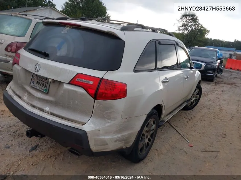 2007 Acura Mdx Technology Package VIN: 2HNYD28427H553663 Lot: 40364016