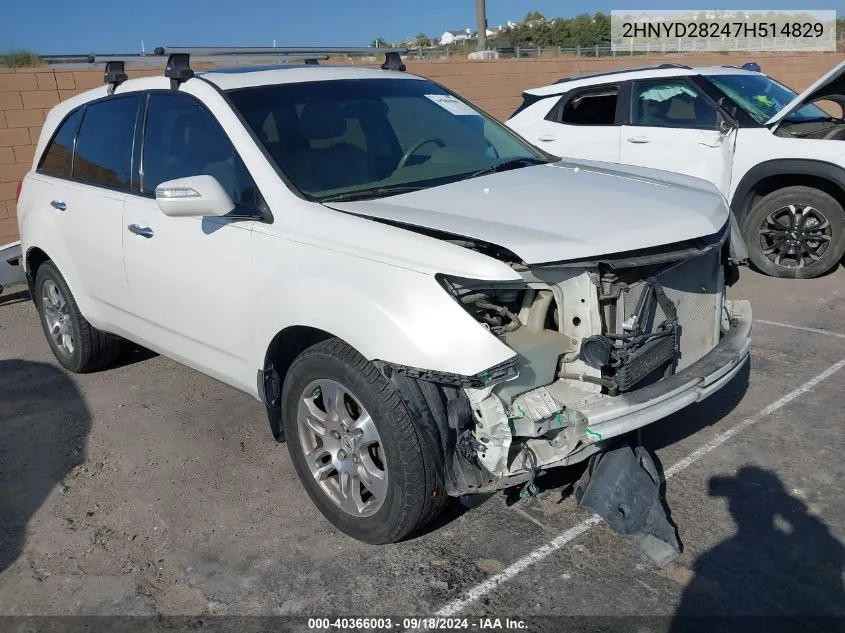 2007 Acura Mdx VIN: 2HNYD28247H514829 Lot: 40366003