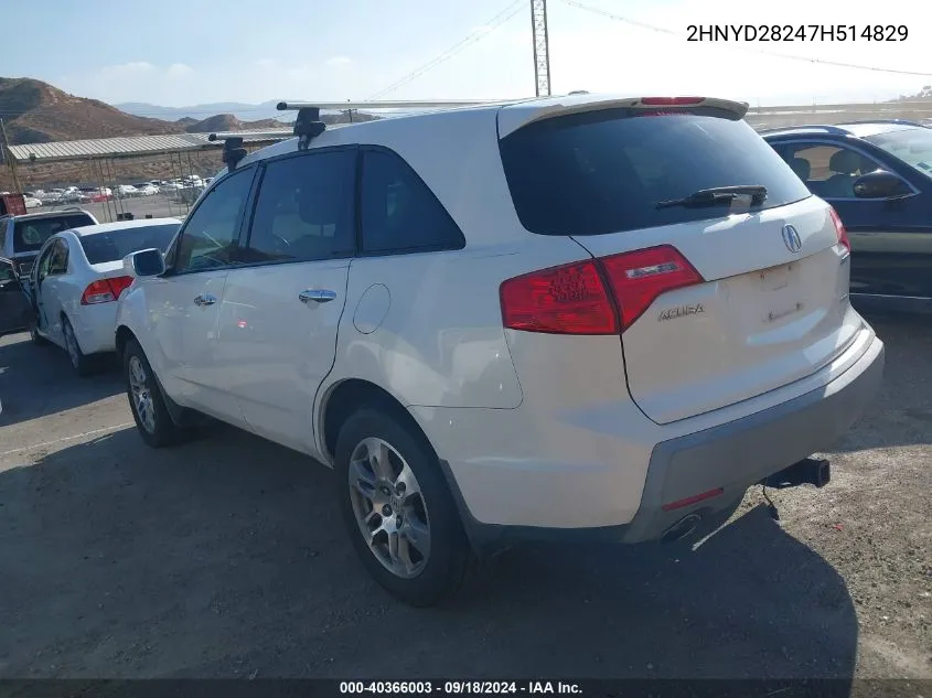 2007 Acura Mdx VIN: 2HNYD28247H514829 Lot: 40366003