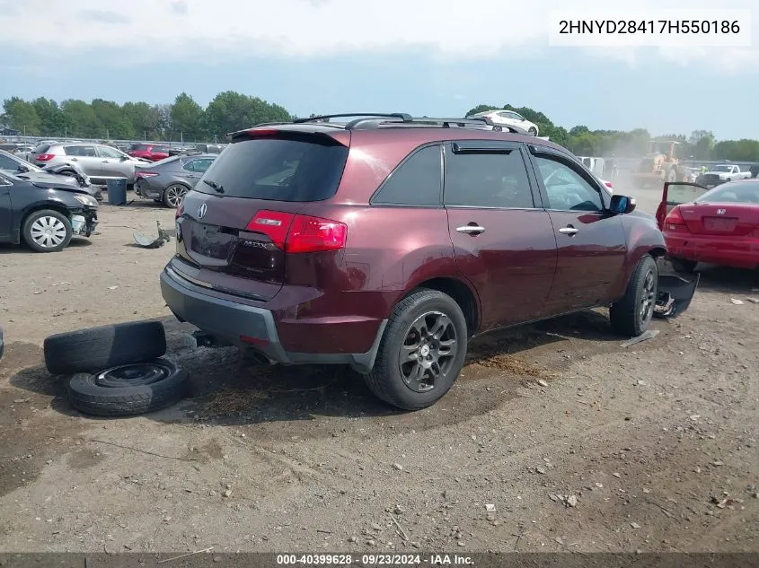 2007 Acura Mdx Technology Package VIN: 2HNYD28417H550186 Lot: 40399628