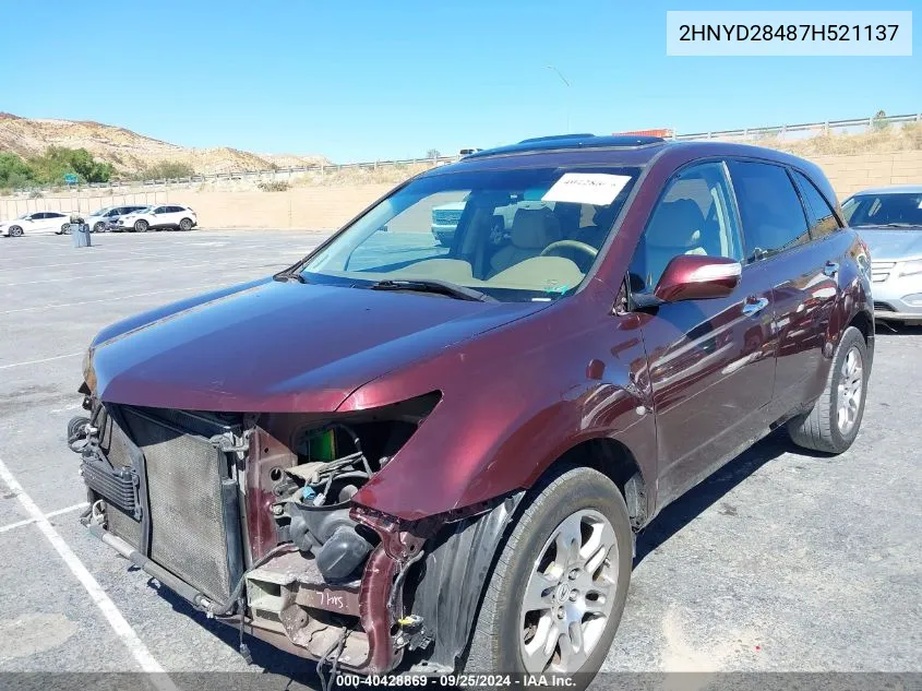 2007 Acura Mdx Technology Package VIN: 2HNYD28487H521137 Lot: 40428869