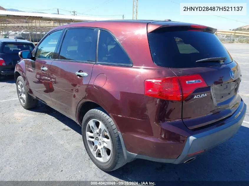 2007 Acura Mdx Technology Package VIN: 2HNYD28487H521137 Lot: 40428869