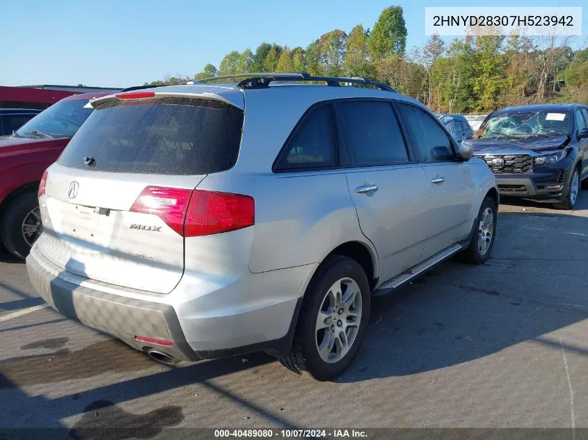 2007 Acura Mdx Technology Package VIN: 2HNYD28307H523942 Lot: 40489080