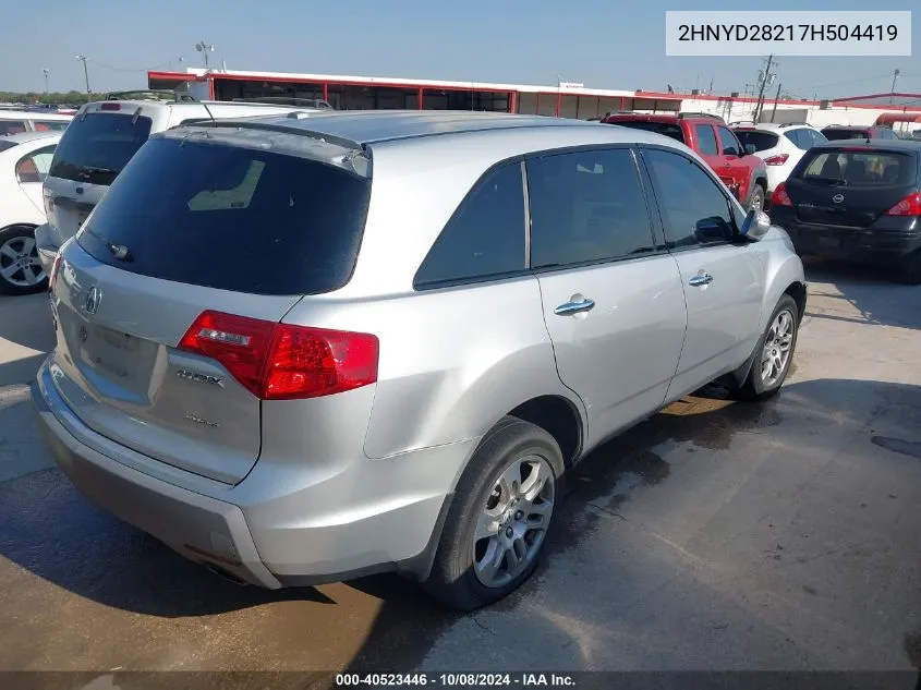 2007 Acura Mdx VIN: 2HNYD28217H504419 Lot: 40523446