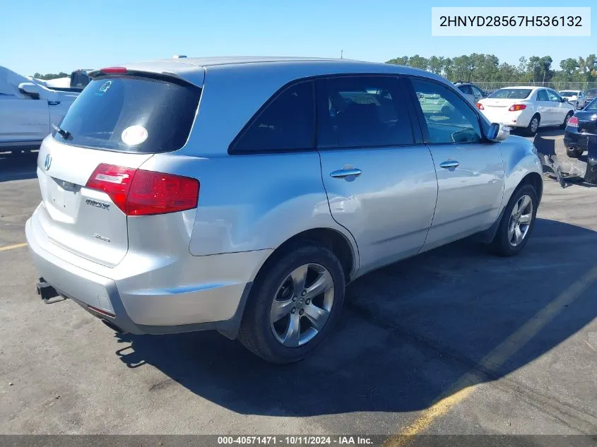 2007 Acura Mdx Sport Package VIN: 2HNYD28567H536132 Lot: 40571471