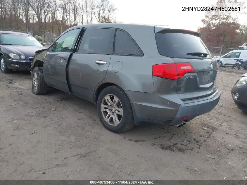 2007 Acura Mdx VIN: 2HNYD28247H502681 Lot: 40753406