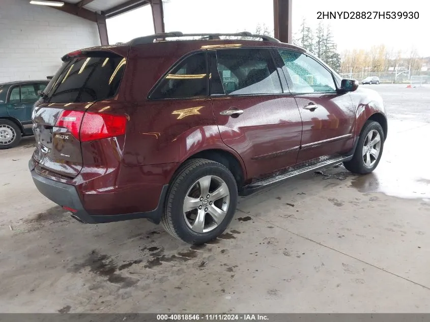 2007 Acura Mdx Sport Package VIN: 2HNYD28827H539930 Lot: 40818546