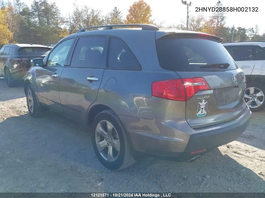 2008 Acura Mdx VIN: 2HNYD28858H002132 Lot: 12121571