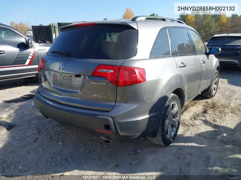 2008 Acura Mdx VIN: 2HNYD28858H002132 Lot: 12121571