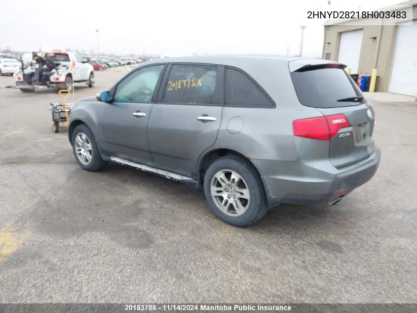 2008 Acura Mdx VIN: 2HNYD28218H003483 Lot: 20183788